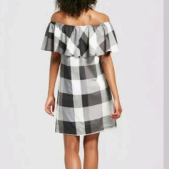 Who What Wear Black Plaid Off The Shoulder Dress - Picture 2 of 8
